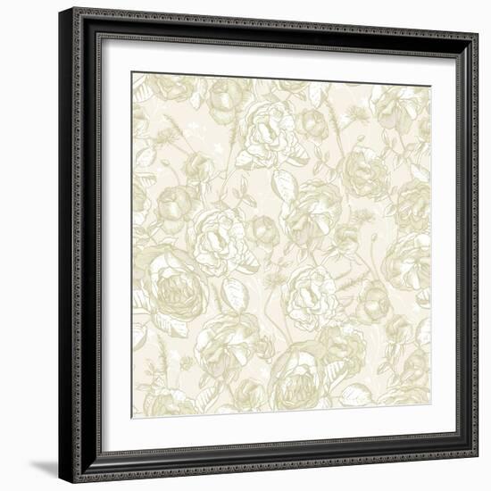 Beautiful Vintage Seamless Roses Background-Varvara Kurakina-Framed Art Print