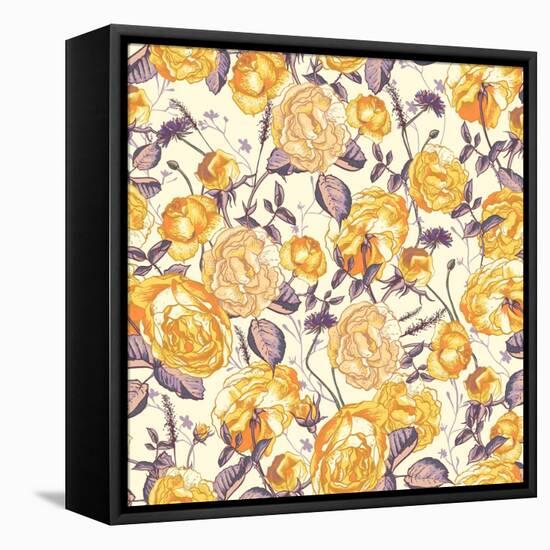 Beautiful Vintage Seamless Roses Background-Varvara Kurakina-Framed Stretched Canvas