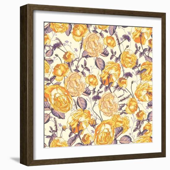 Beautiful Vintage Seamless Roses Background-Varvara Kurakina-Framed Art Print