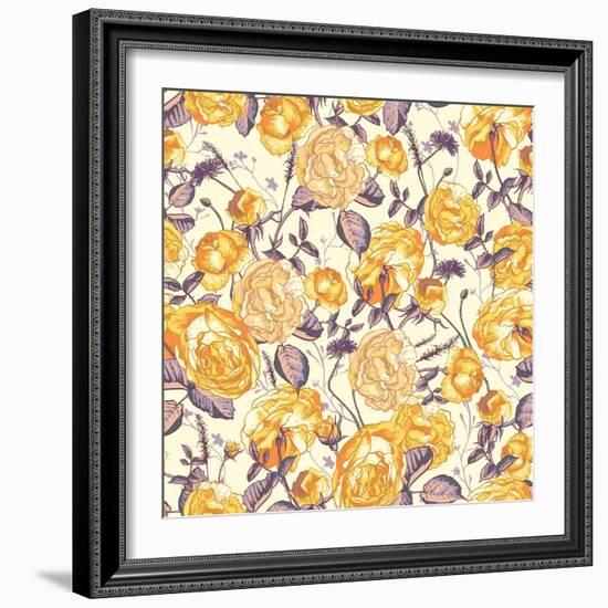 Beautiful Vintage Seamless Roses Background-Varvara Kurakina-Framed Art Print