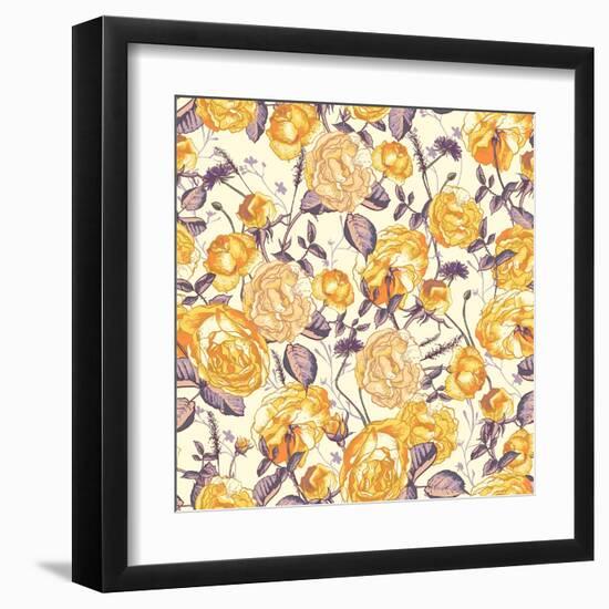 Beautiful Vintage Seamless Roses Background-Varvara Kurakina-Framed Art Print