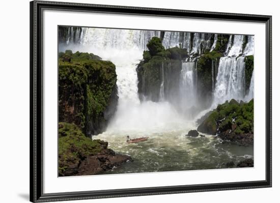 Beautiful Waterfall Landscape with Tourist Boat in the Iguazu Falls, Paran¡, Brazil-Vitor Marigo-Framed Photographic Print