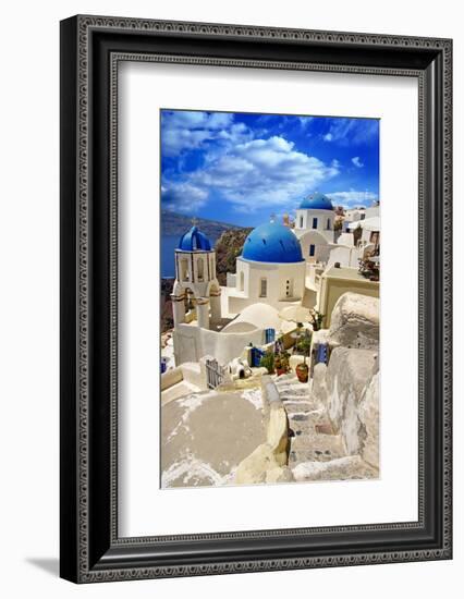 Beautiful White-Blue Santorini-Maugli-l-Framed Photographic Print