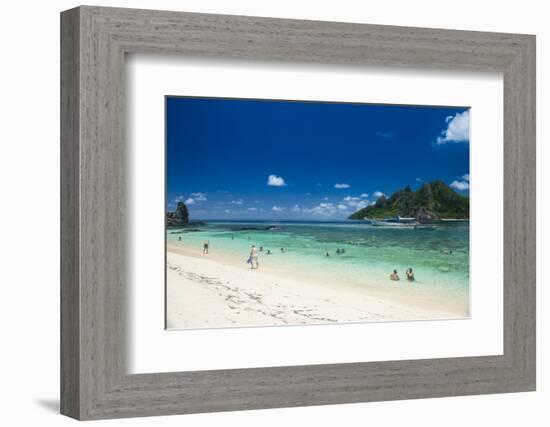 Beautiful white sand beach on Monuriki Island (Cast Away Island), Mamanuca Islands, Fiji, South Pac-Michael Runkel-Framed Photographic Print