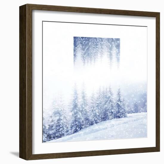 Beautiful Winter Landscape with Snow Covered Trees - Geometric Reflections Effect-Volodymyr Burdiak-Framed Photographic Print