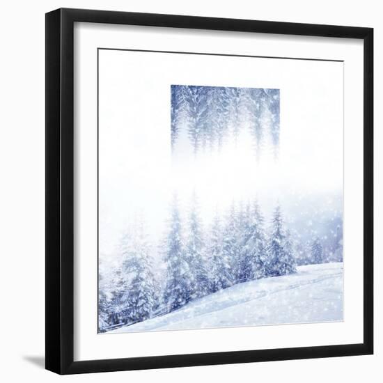 Beautiful Winter Landscape with Snow Covered Trees - Geometric Reflections Effect-Volodymyr Burdiak-Framed Photographic Print