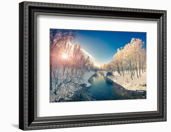 Beautiful Winter Sunrise in the City Park. Retro Style.-Andrew Mayovskyy-Framed Photographic Print