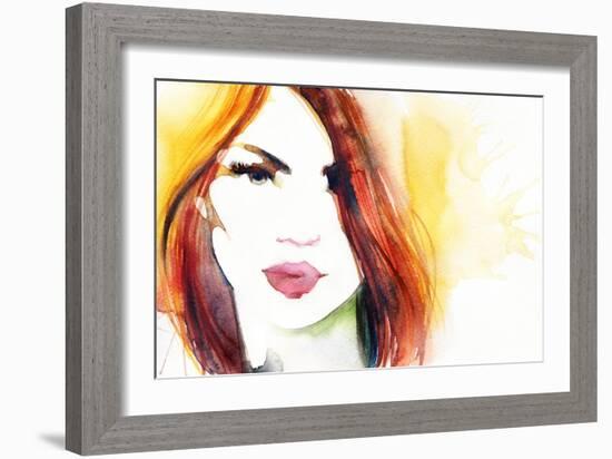 Beautiful Woman Face. Abstract Fashion Watercolor Illustration-Anna Ismagilova-Framed Art Print