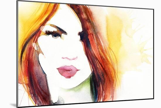 Beautiful Woman Face. Abstract Fashion Watercolor Illustration-Anna Ismagilova-Mounted Art Print