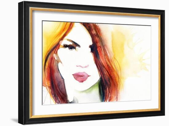 Beautiful Woman Face. Abstract Fashion Watercolor Illustration-Anna Ismagilova-Framed Art Print