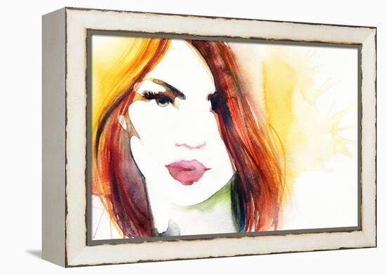 Beautiful Woman Face. Abstract Fashion Watercolor Illustration-Anna Ismagilova-Framed Stretched Canvas