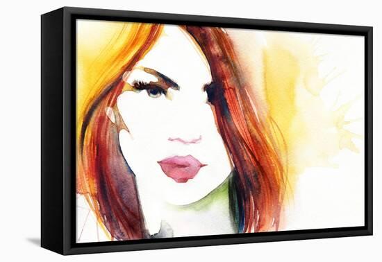 Beautiful Woman Face. Abstract Fashion Watercolor Illustration-Anna Ismagilova-Framed Stretched Canvas