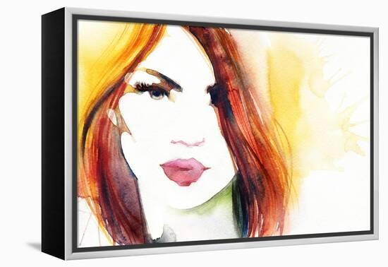 Beautiful Woman Face. Abstract Fashion Watercolor Illustration-Anna Ismagilova-Framed Stretched Canvas