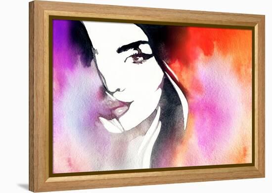 Beautiful Woman Face. Abstract Fashion Watercolor Illustration-Anna Ismagilova-Framed Stretched Canvas