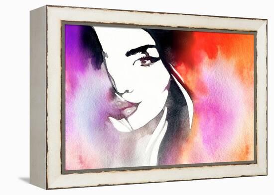 Beautiful Woman Face. Abstract Fashion Watercolor Illustration-Anna Ismagilova-Framed Stretched Canvas