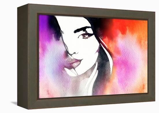 Beautiful Woman Face. Abstract Fashion Watercolor Illustration-Anna Ismagilova-Framed Stretched Canvas