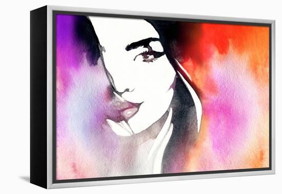 Beautiful Woman Face. Abstract Fashion Watercolor Illustration-Anna Ismagilova-Framed Stretched Canvas