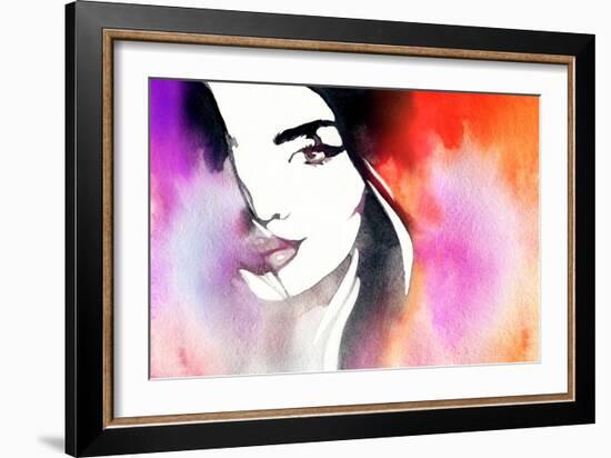 Beautiful Woman Face. Abstract Fashion Watercolor Illustration-Anna Ismagilova-Framed Art Print