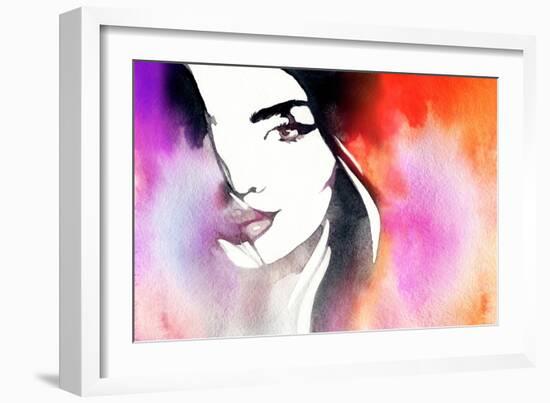 Beautiful Woman Face. Abstract Fashion Watercolor Illustration-Anna Ismagilova-Framed Art Print