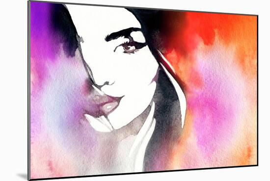 Beautiful Woman Face. Abstract Fashion Watercolor Illustration-Anna Ismagilova-Mounted Art Print