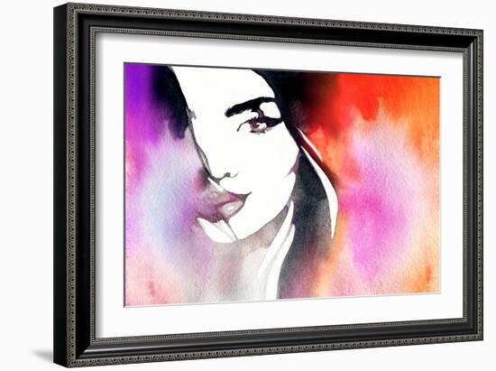 Beautiful Woman Face. Abstract Fashion Watercolor Illustration-Anna Ismagilova-Framed Art Print