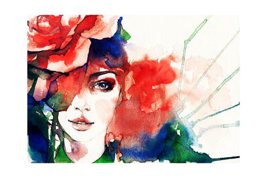 Beautiful Woman Face Watercolor Illustration Art Print Anna