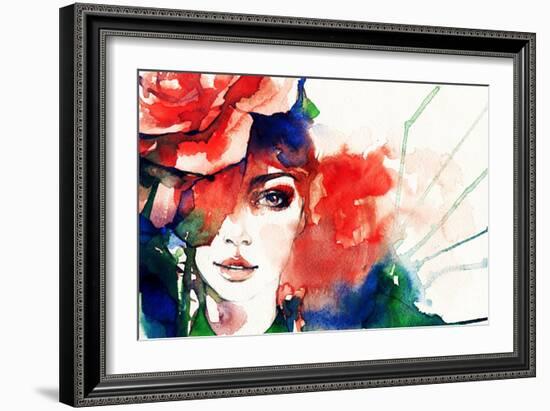 Beautiful Woman Face. Watercolor Illustration-Anna Ismagilova-Framed Art Print