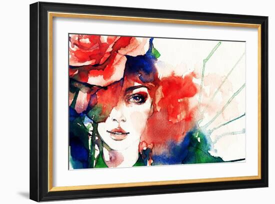 Beautiful Woman Face. Watercolor Illustration-Anna Ismagilova-Framed Art Print