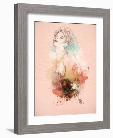 Beautiful Woman . Hand Painted Fashion Illustration-Anna Ismagilova-Framed Art Print