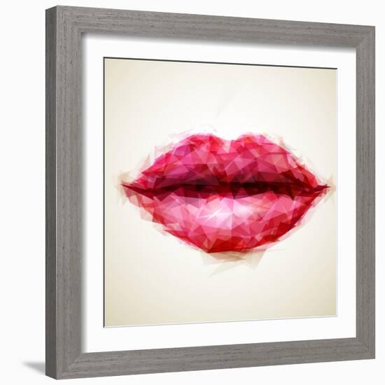 Beautiful Woman Lips Formed by Abstract Triangles-artant-Framed Art Print