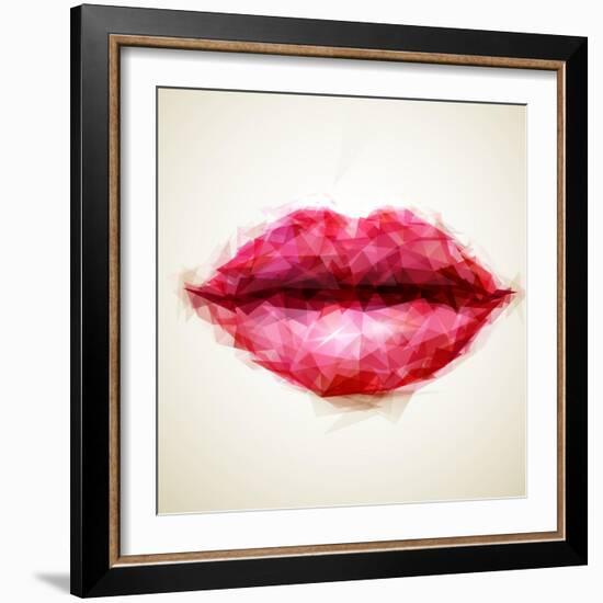 Beautiful Woman Lips Formed by Abstract Triangles-artant-Framed Art Print