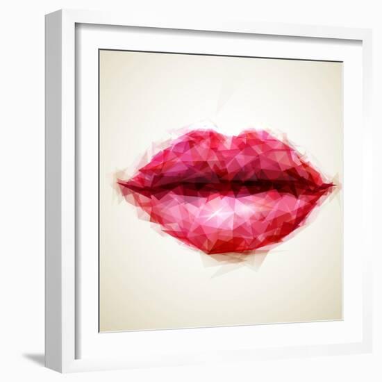 Beautiful Woman Lips Formed by Abstract Triangles-artant-Framed Art Print