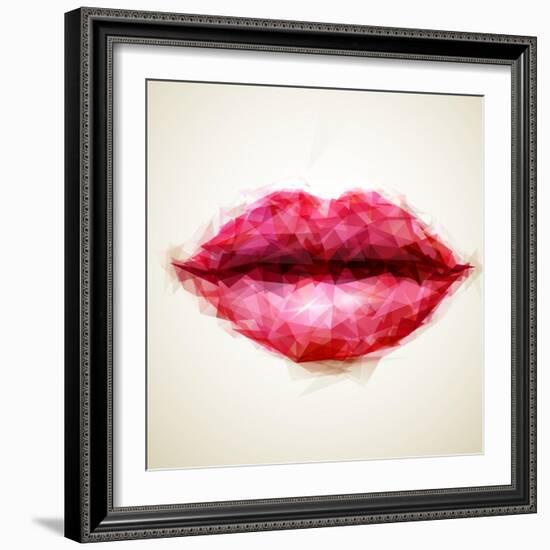 Beautiful Woman Lips Formed by Abstract Triangles-artant-Framed Art Print