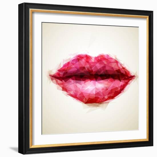 Beautiful Woman Lips Formed by Abstract Triangles-artant-Framed Art Print