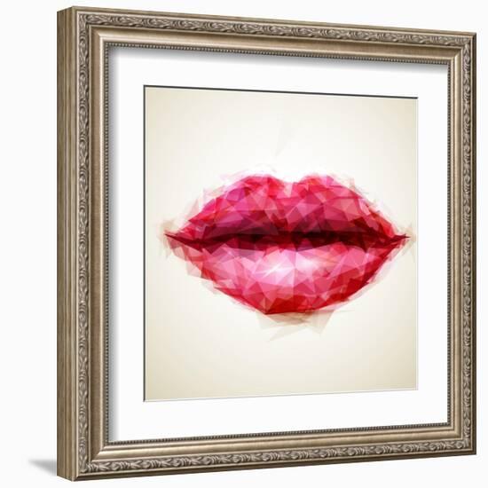 Beautiful Woman Lips Formed by Abstract Triangles-artant-Framed Art Print