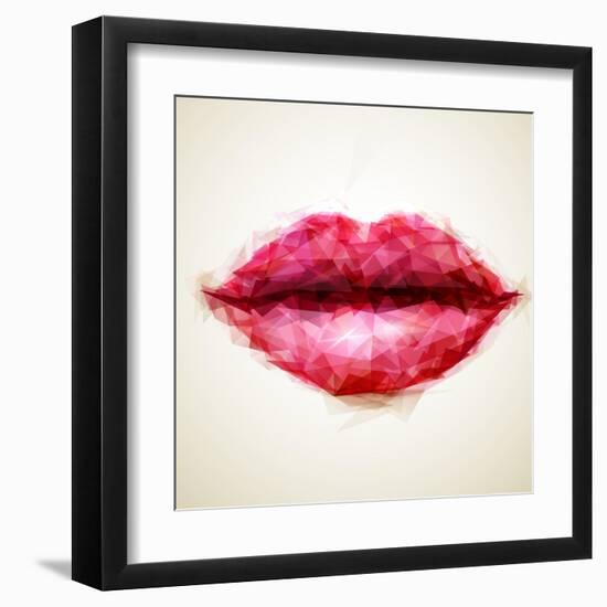 Beautiful Woman Lips Formed by Abstract Triangles-artant-Framed Art Print