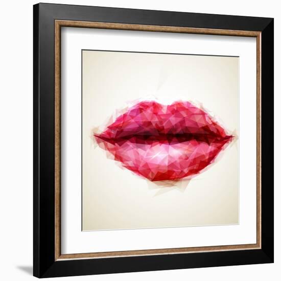 Beautiful Woman Lips Formed by Abstract Triangles-artant-Framed Art Print