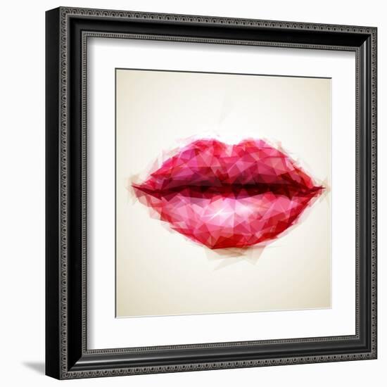 Beautiful Woman Lips Formed by Abstract Triangles-artant-Framed Art Print