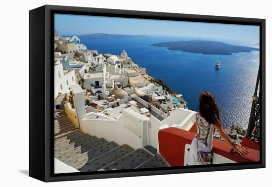 Beautiful Woman on Santorini, Thira Town-ELEN-Framed Premier Image Canvas