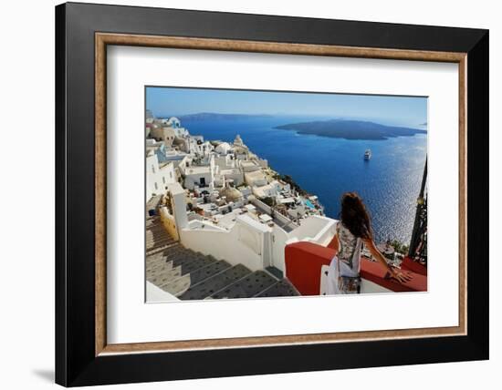 Beautiful Woman on Santorini, Thira Town-ELEN-Framed Photographic Print