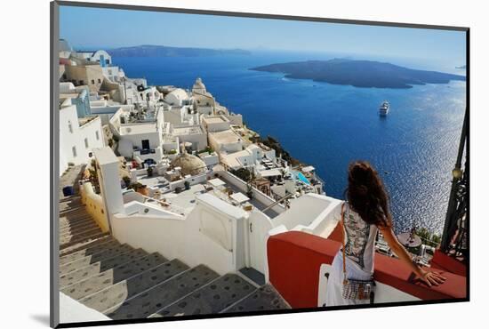 Beautiful Woman on Santorini, Thira Town-ELEN-Mounted Photographic Print