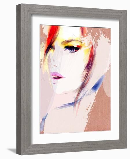 Beautiful Woman Portrait. Abstract Fashion Watercolor Illustration-Anna Ismagilova-Framed Art Print