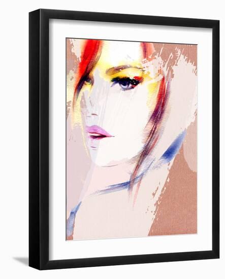 Beautiful Woman Portrait. Abstract Fashion Watercolor Illustration-Anna Ismagilova-Framed Art Print