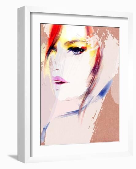 Beautiful Woman Portrait. Abstract Fashion Watercolor Illustration-Anna Ismagilova-Framed Art Print