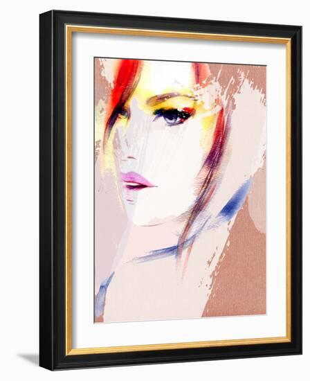 Beautiful Woman Portrait. Abstract Fashion Watercolor Illustration-Anna Ismagilova-Framed Art Print