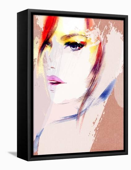 Beautiful Woman Portrait. Abstract Fashion Watercolor Illustration-Anna Ismagilova-Framed Stretched Canvas