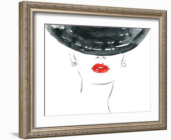 Beautiful Woman Portrait with Hat. Abstract Vector Fashion Illustration-Anna Ismagilova-Framed Art Print