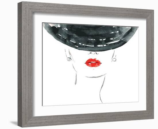 Beautiful Woman Portrait with Hat. Abstract Vector Fashion Illustration-Anna Ismagilova-Framed Art Print