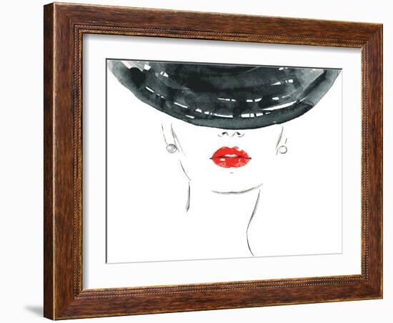 Beautiful Woman Portrait with Hat. Abstract Vector Fashion Illustration-Anna Ismagilova-Framed Art Print