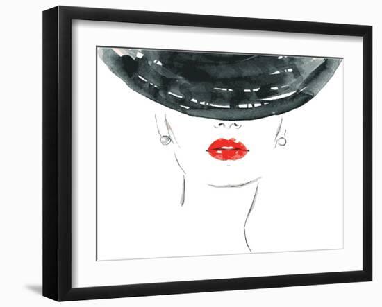 Beautiful Woman Portrait with Hat. Abstract Vector Fashion Illustration-Anna Ismagilova-Framed Art Print